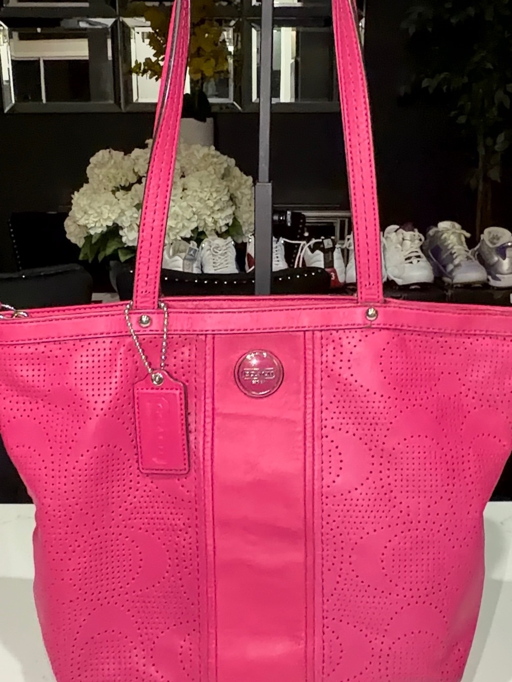 Coach Hot Pink Perforated Leather Tote